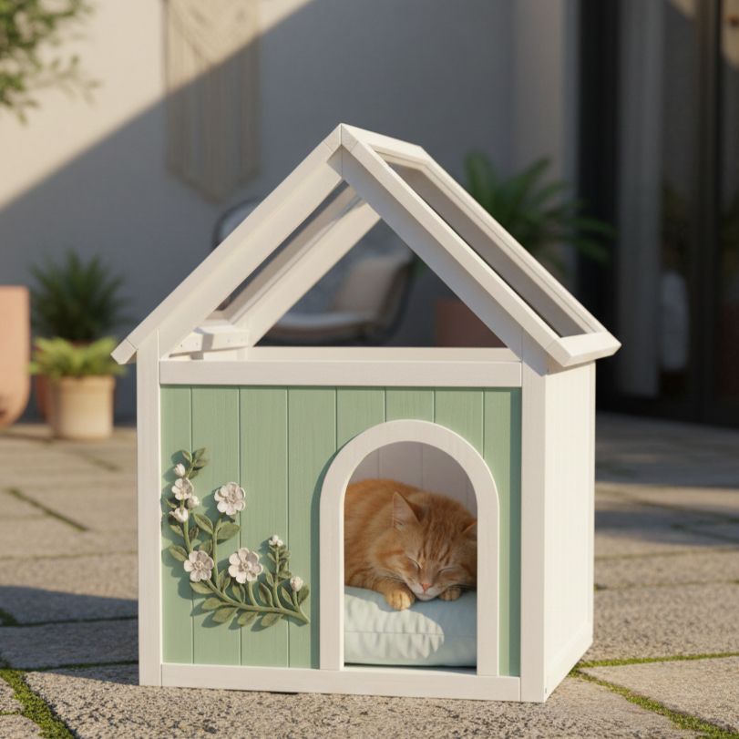 Cedar Indoor Cat House with Clear Acrylic Roof — view 2