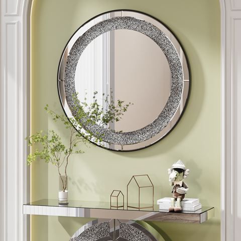 33-Inch Round Crystal Crush Wall Mirror