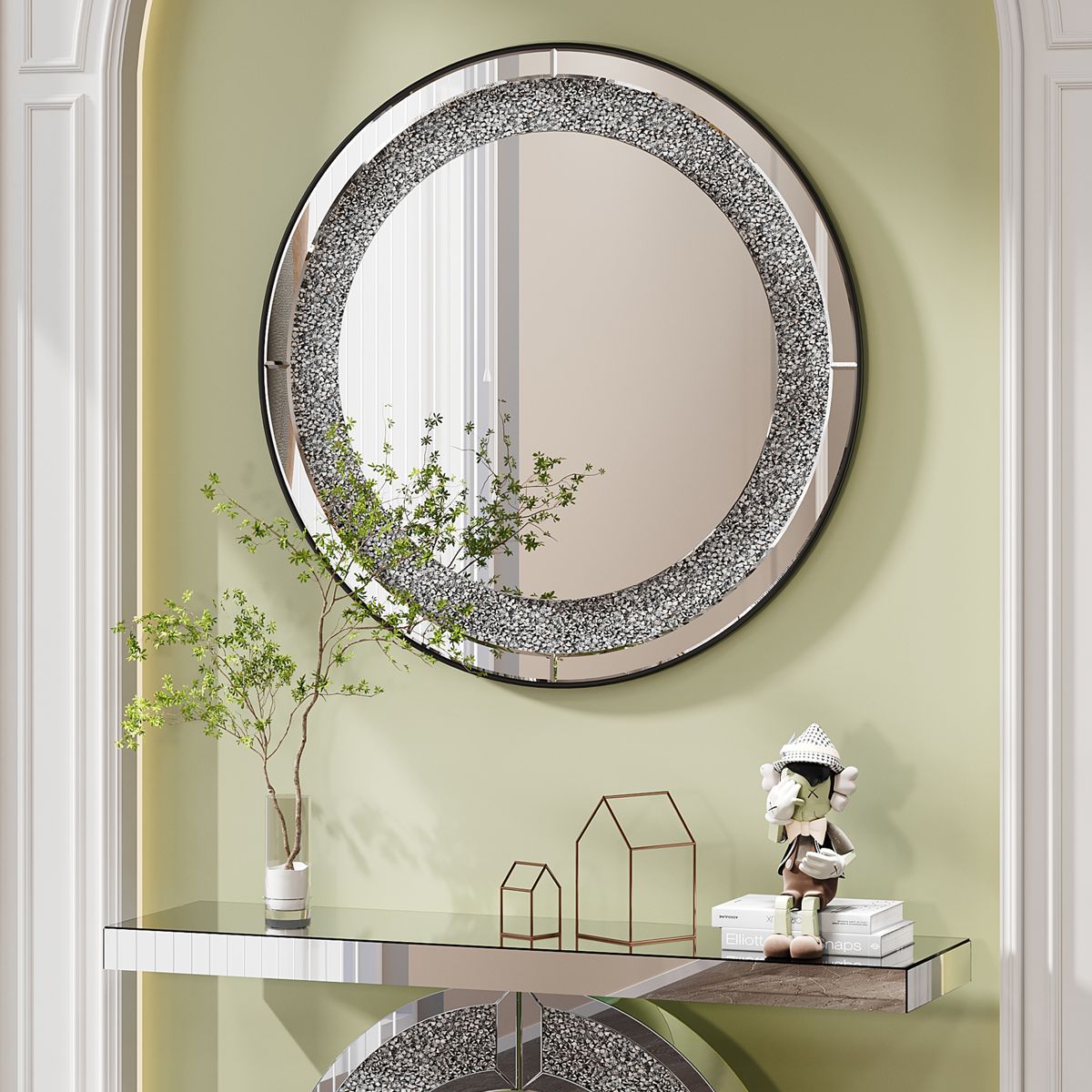 33-Inch Round Crystal Crush Wall Mirror