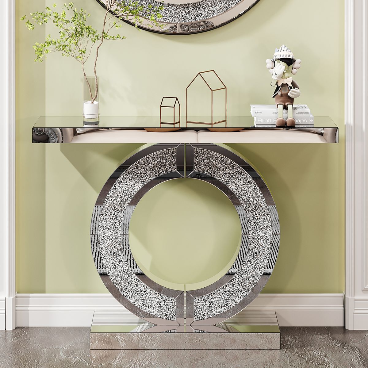 O-Shaped Mirrored Console Table in Silver — view 2