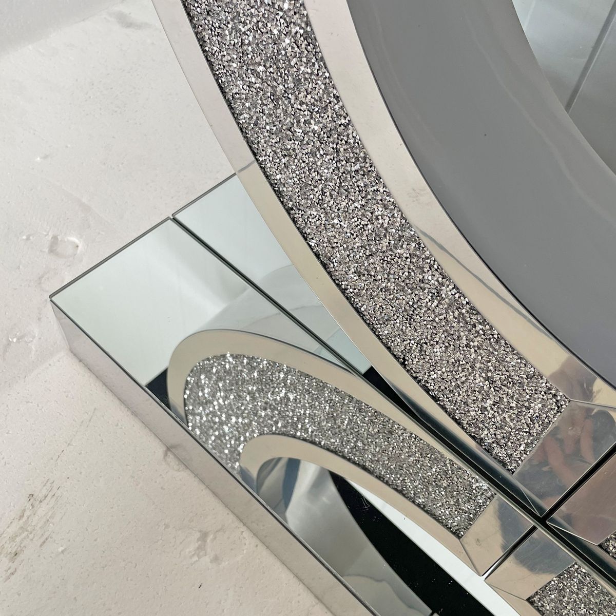 O-Shaped Mirrored Console Table in Silver — view 4