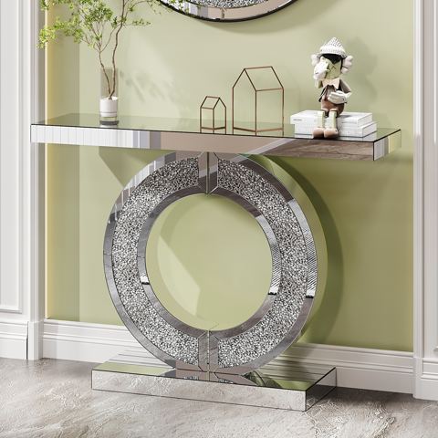 O-Shaped Mirrored Console Table in Silver