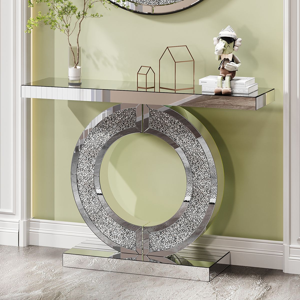 O-Shaped Mirrored Console Table in Silver