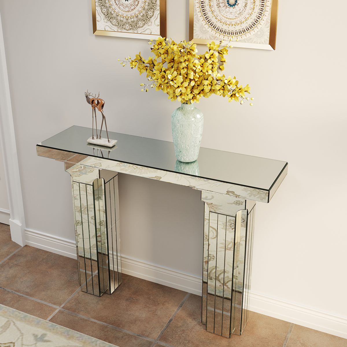 Mirrored Console Table with Tiered Edge — view 3