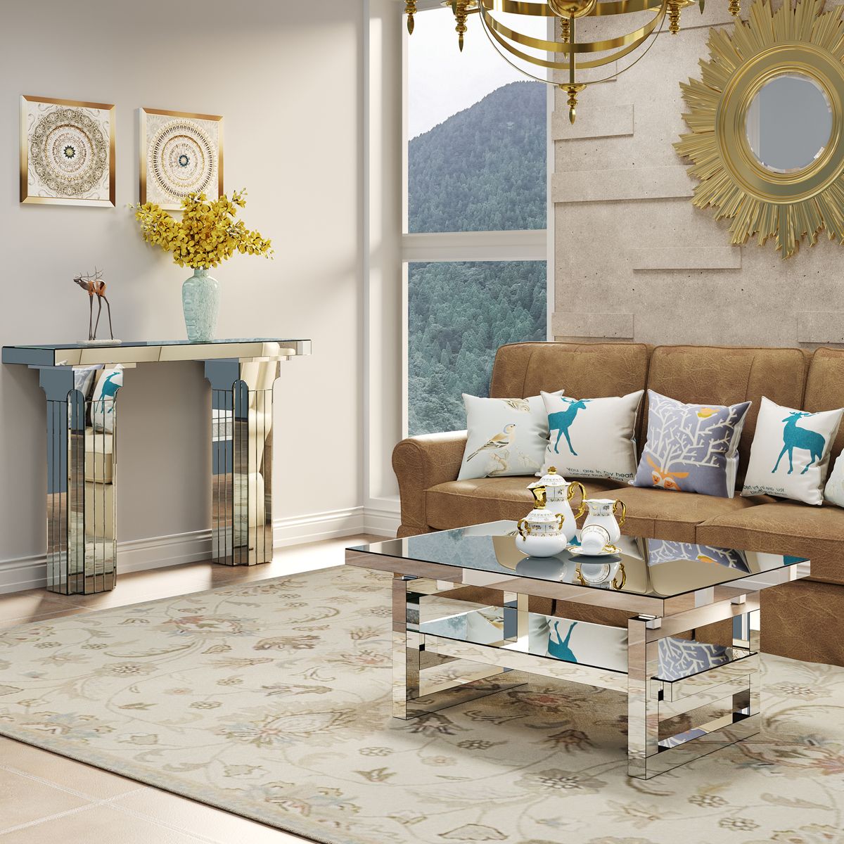 Mirrored Console Table with Tiered Edge — view 4