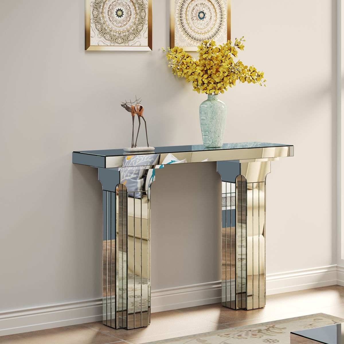 Mirrored Console Table with Tiered Edge