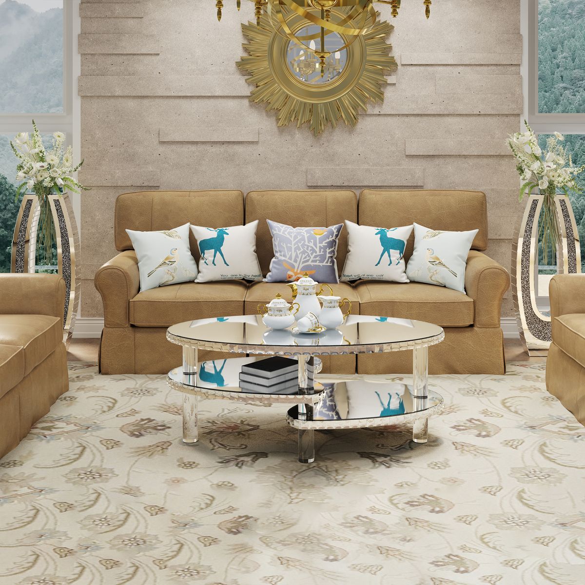 Oval Two-Tier Mirrored Coffee Table — view 4