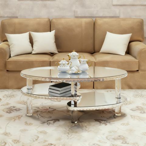 Oval Two-Tier Mirrored Coffee Table