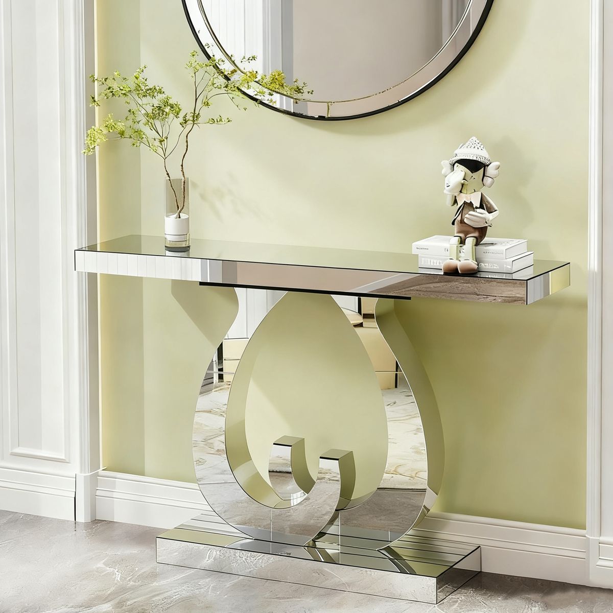 Mirrored Console Table with Double-C Base