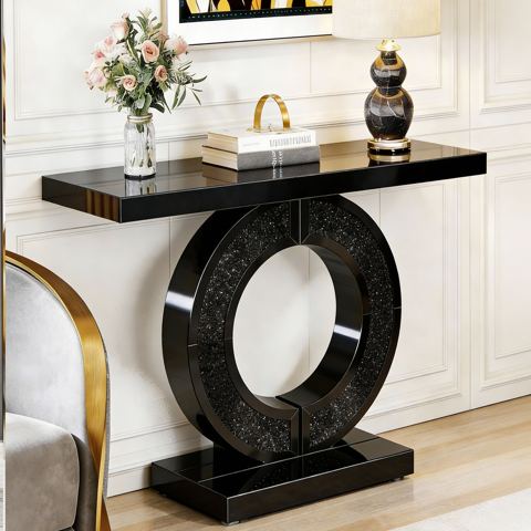 O-Shaped Mirrored Console Table in Black