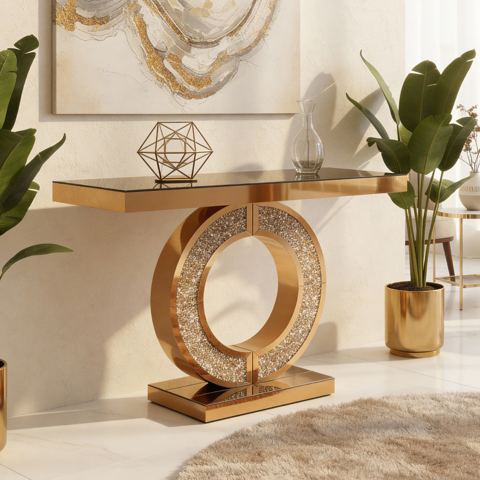 O-Base Crushed Diamond Mirrored Console Table