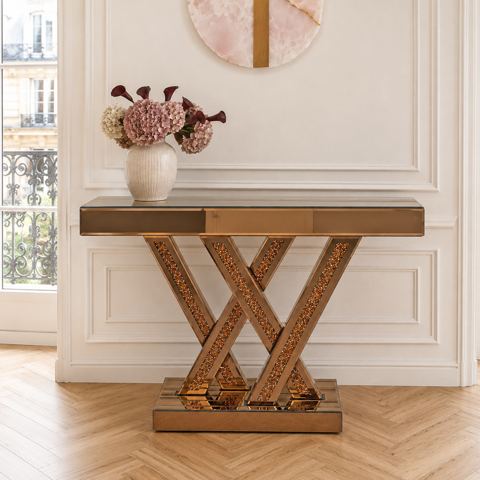 Mirrored Console Table with W-Shaped Legs
