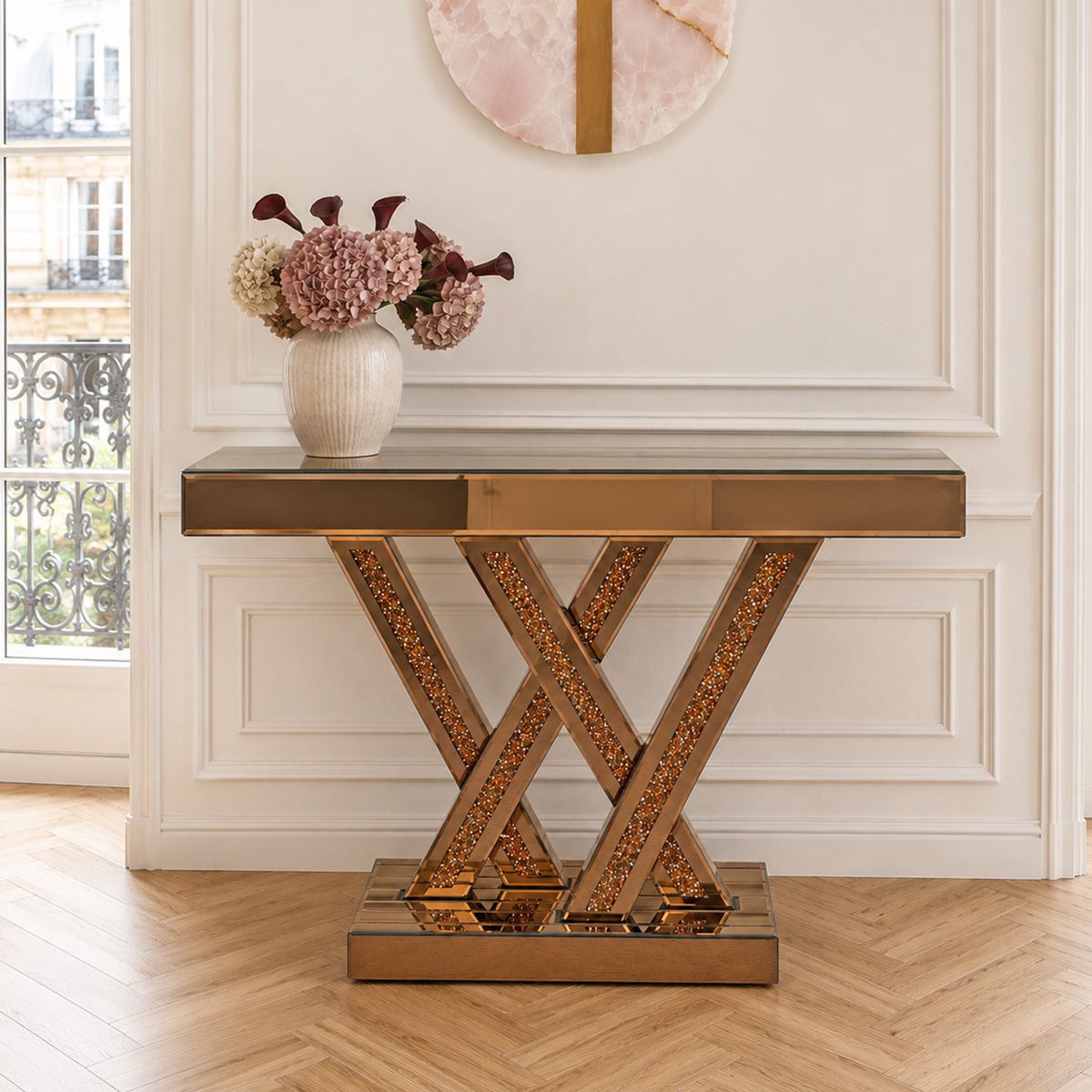 Mirrored Console Table with W-Shaped Legs
