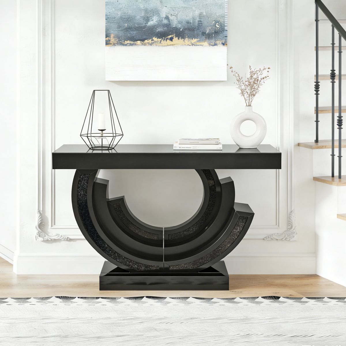 Console Table with Half-Moon Mirrored Base — view 3