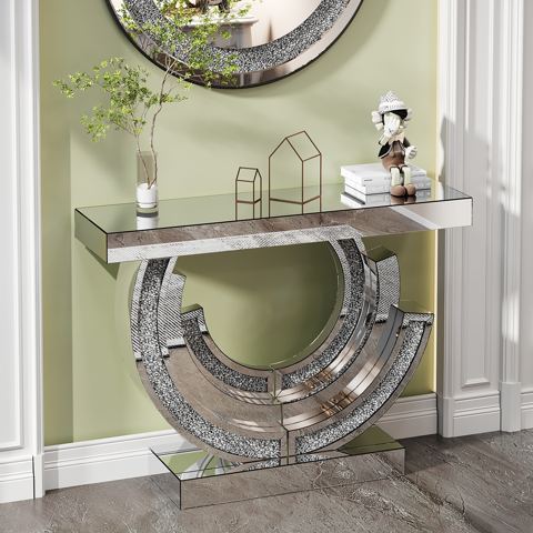 Triple-C Crushed Diamond Mirrored Console Table — view 1