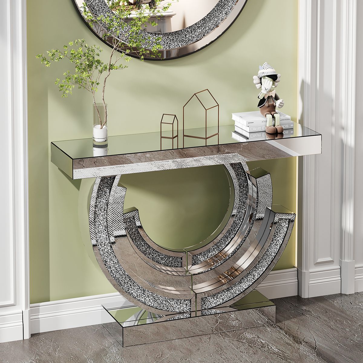 Triple-C Crushed Diamond Mirrored Console Table