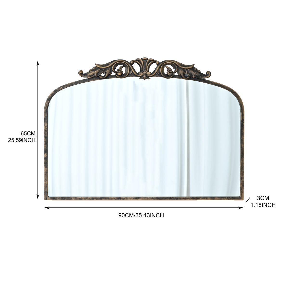Arched Baroque Wall Mirror in Antique Bronze — view 2