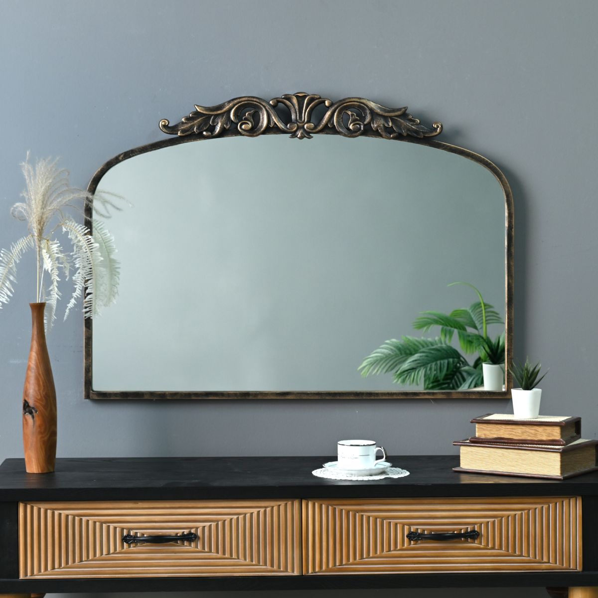 Arched Baroque Wall Mirror in Antique Bronze — view 3