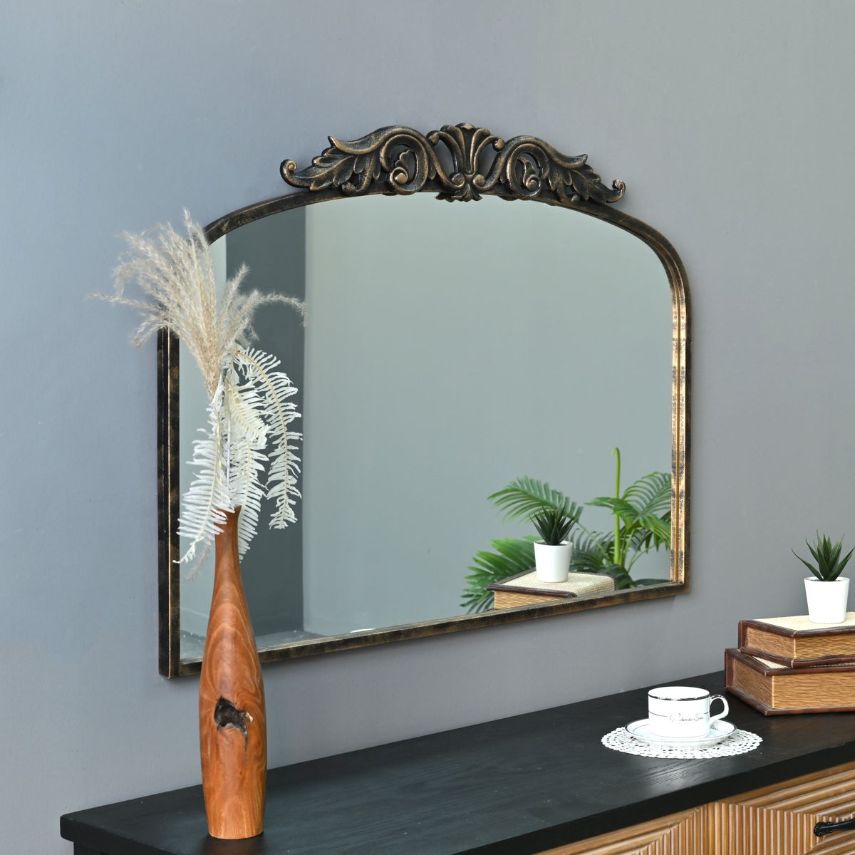 Arched Baroque Wall Mirror in Antique Bronze — view 4