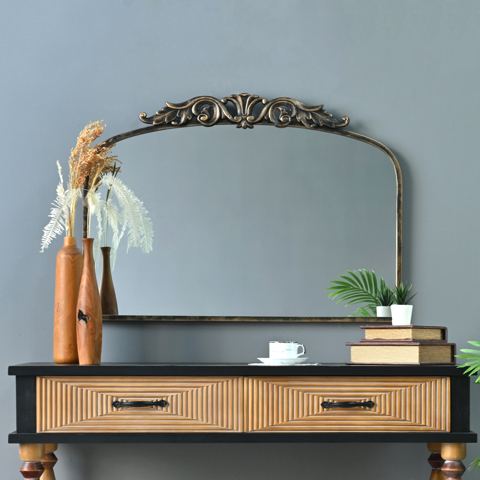 Arched Baroque Wall Mirror in Antique Bronze
