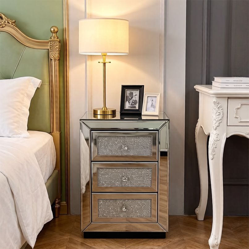 Square Three-Drawer Mirrored Nightstand — view 2