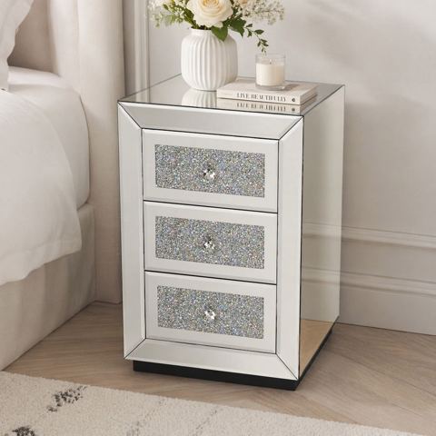 Square Three-Drawer Mirrored Nightstand — view 1