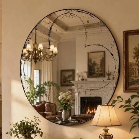 36-Inch Round Wall Mirror with Slim Iron Frame