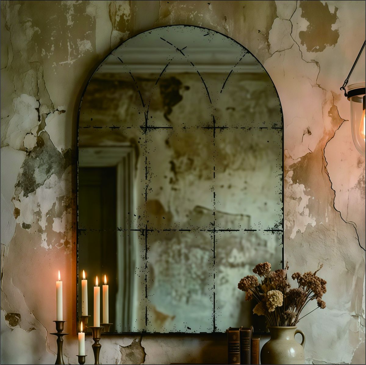 Semicircular Wall Mirror with Iron Frame — view 2