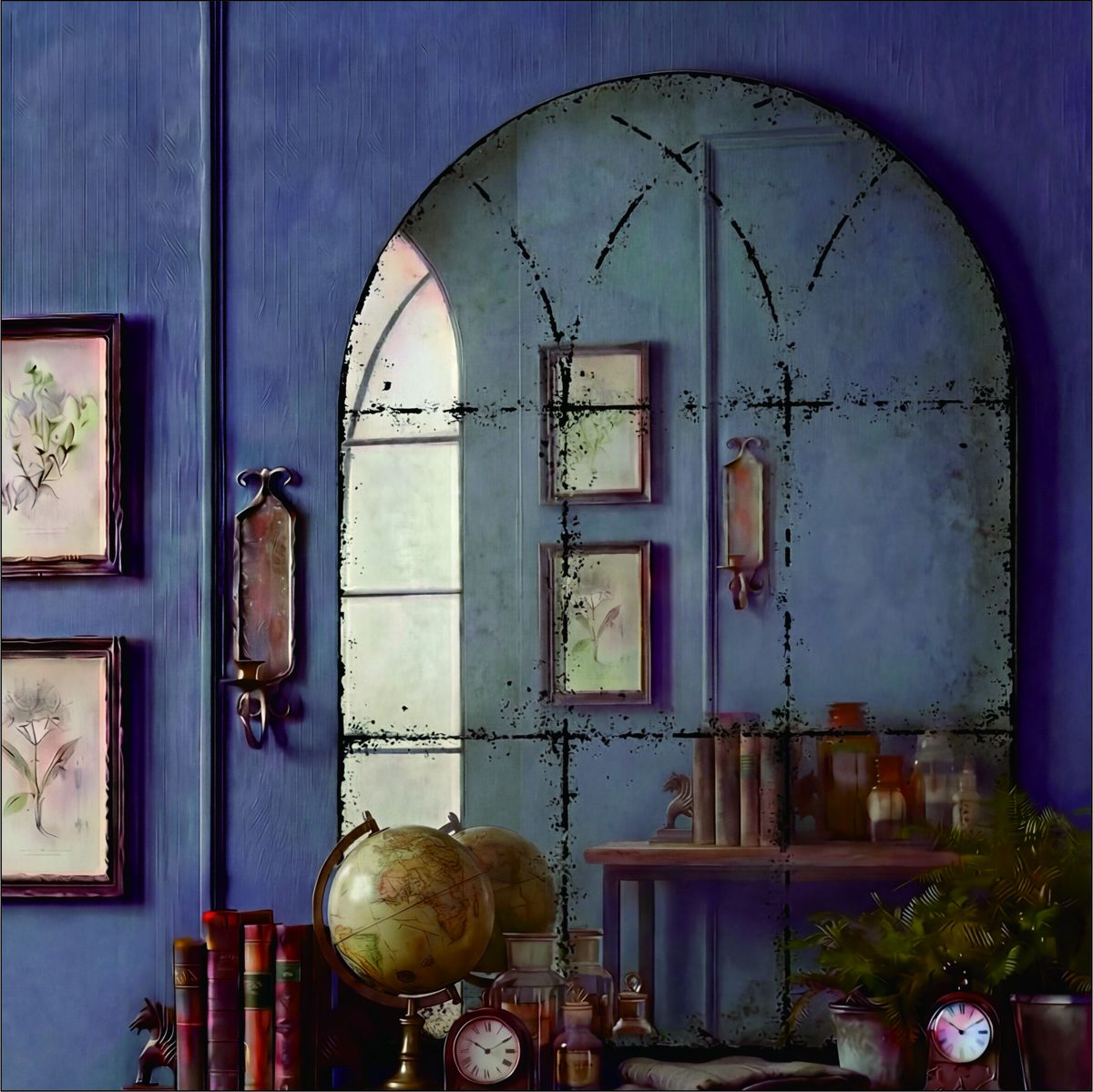 Semicircular Wall Mirror with Iron Frame — view 3