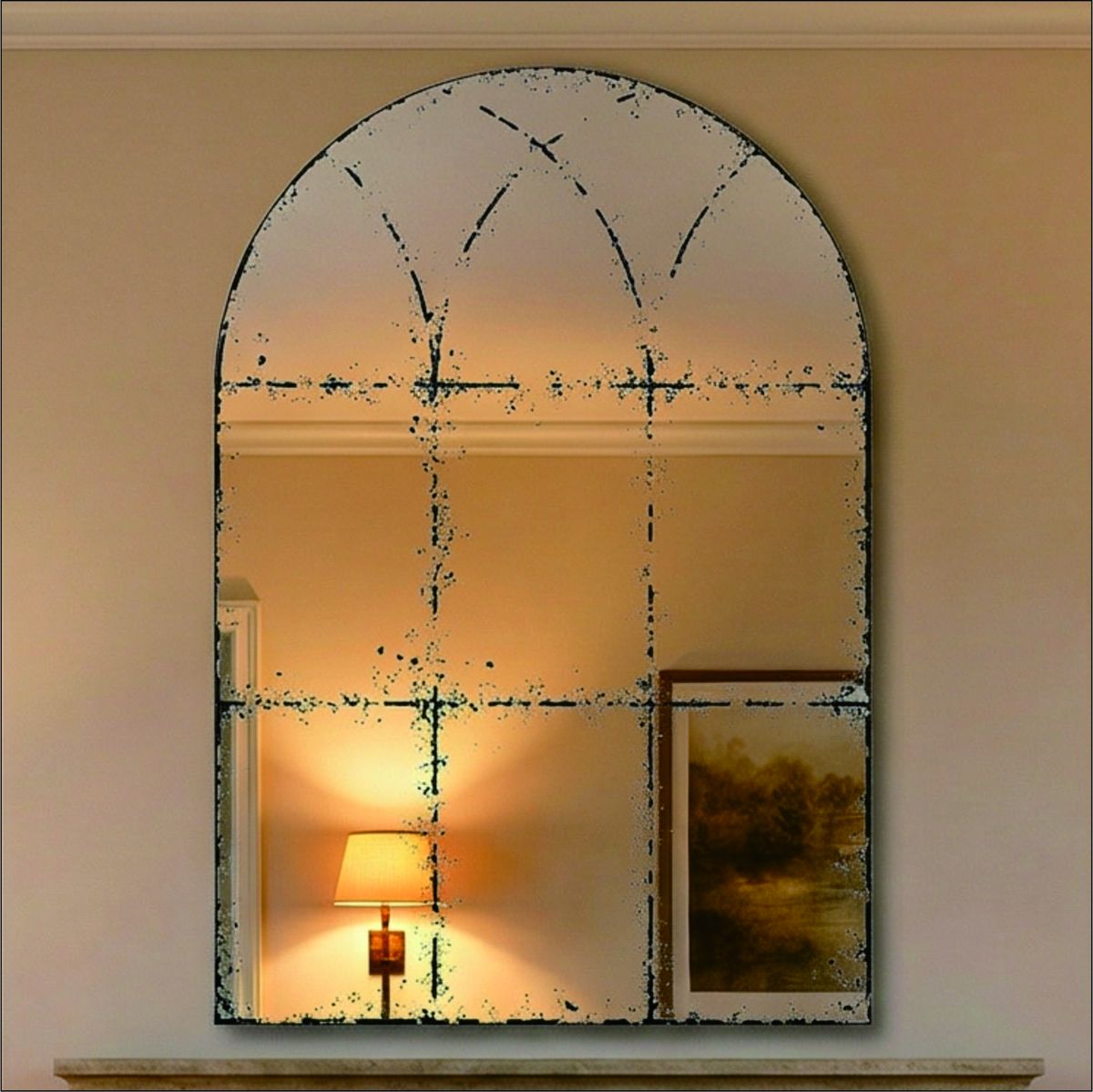 Semicircular Wall Mirror with Iron Frame — view 4