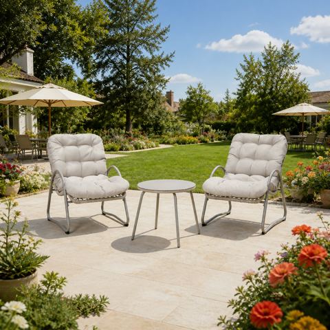 3-Piece Woven Rope Lounge Chair Set with Table