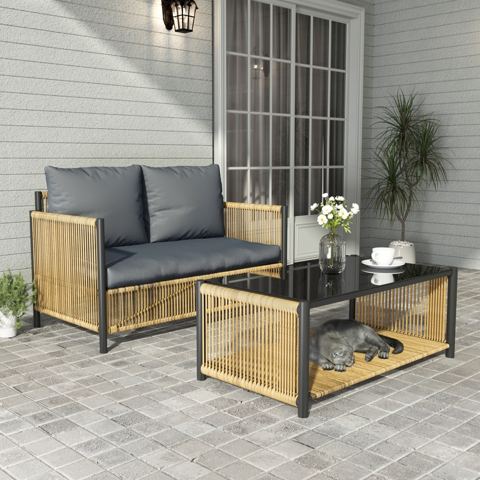 Two-Seat Wicker Sofa and Table Set