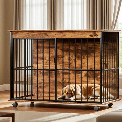 43-Inch Wood and Steel Dog Crate — view 1