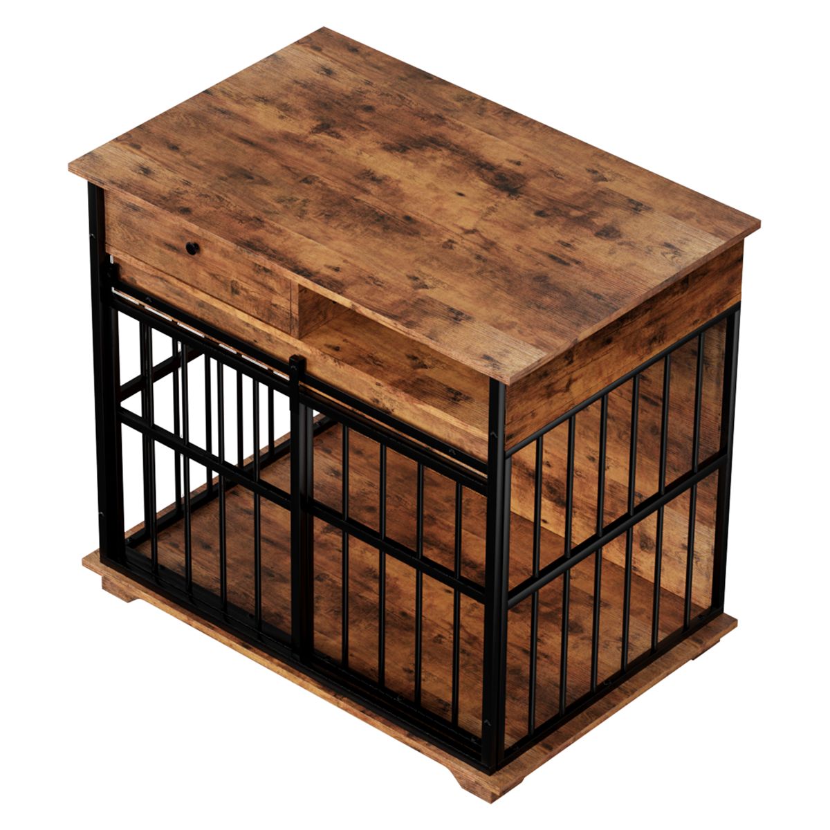 Wooden Dog Crate with Drawer and Side Storage — view 2