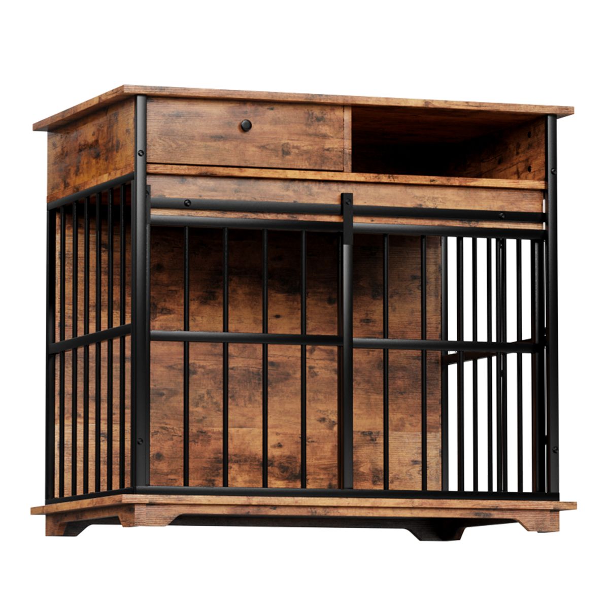 Wooden Dog Crate with Drawer and Side Storage — view 4