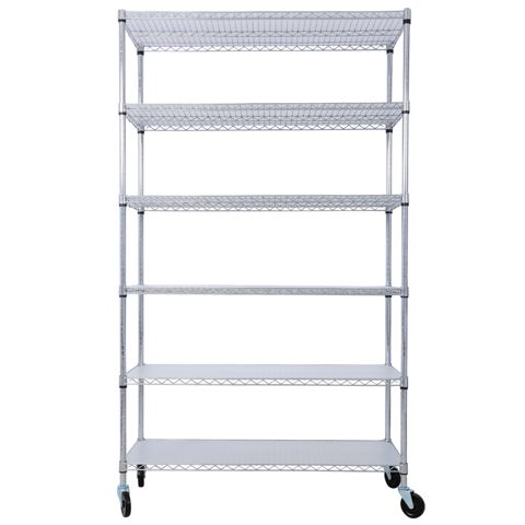 6-Tier Chrome Wire Shelving Unit on Wheels — view 1