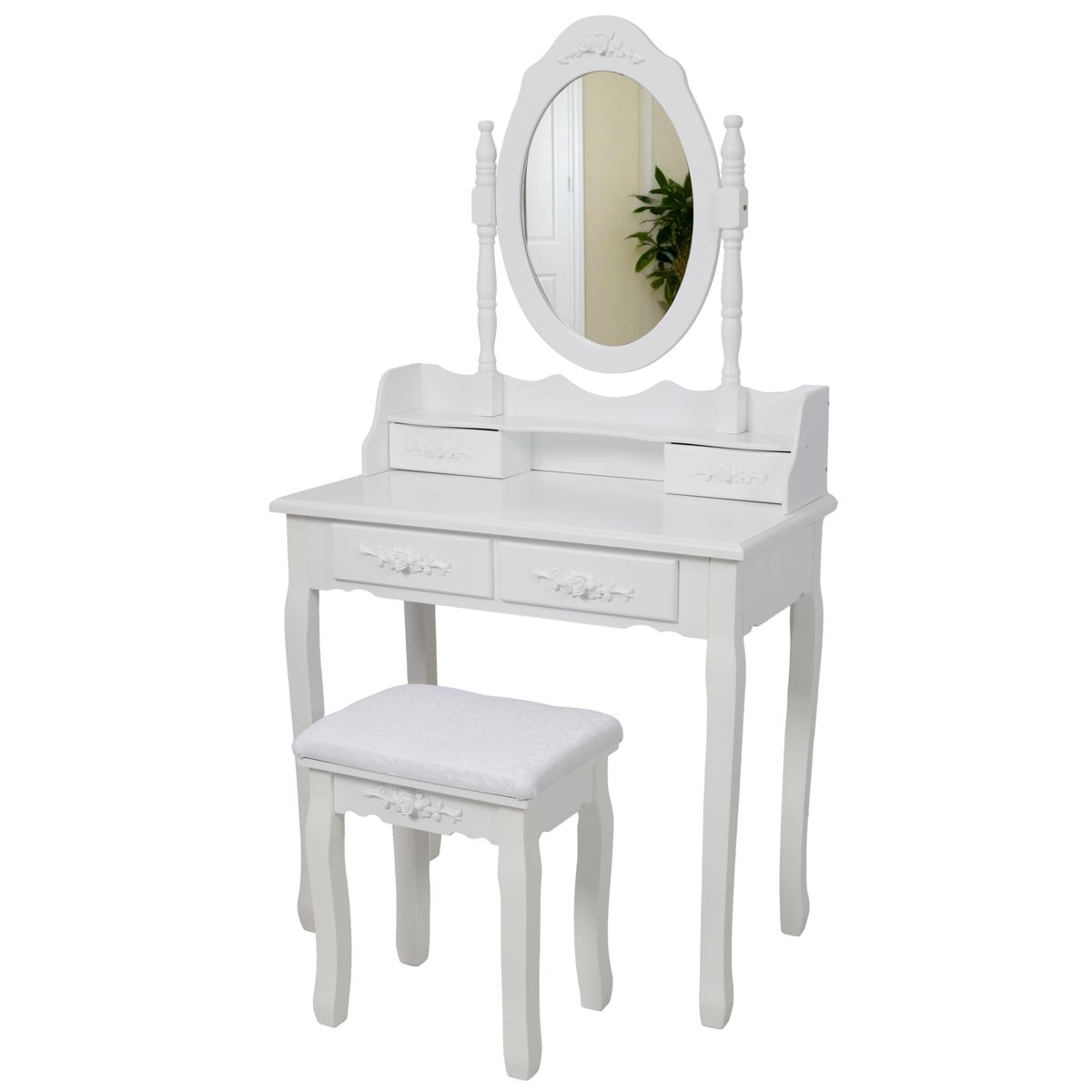 Vanity Desk with 360° Swivel Mirror and Stool — view 2