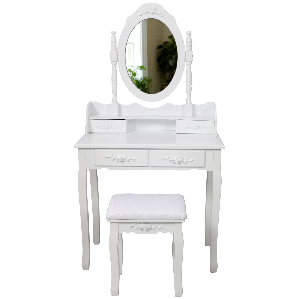 Vanity Desk with 360° Swivel Mirror and Stool — view 3