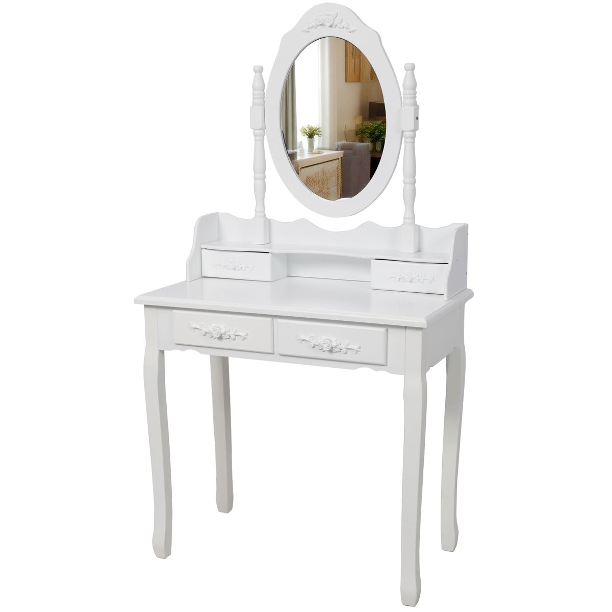 Vanity Desk with 360° Swivel Mirror and Stool — view 4
