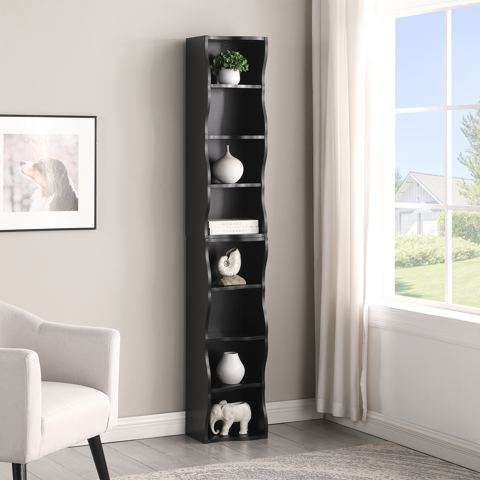 8-Tier Slim Bookshelf with Wavy Edge