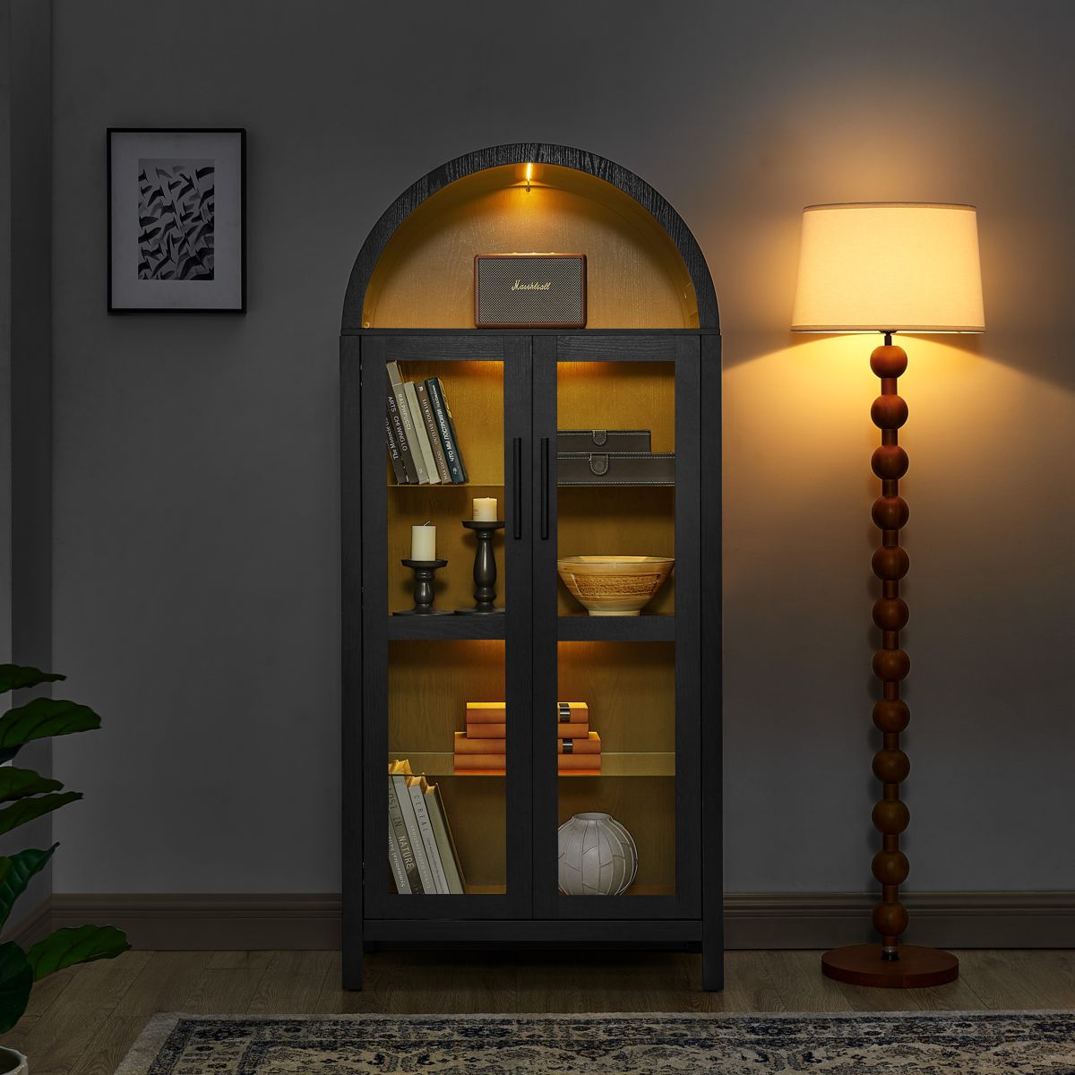 Arched Storage Cabinet with Lamp