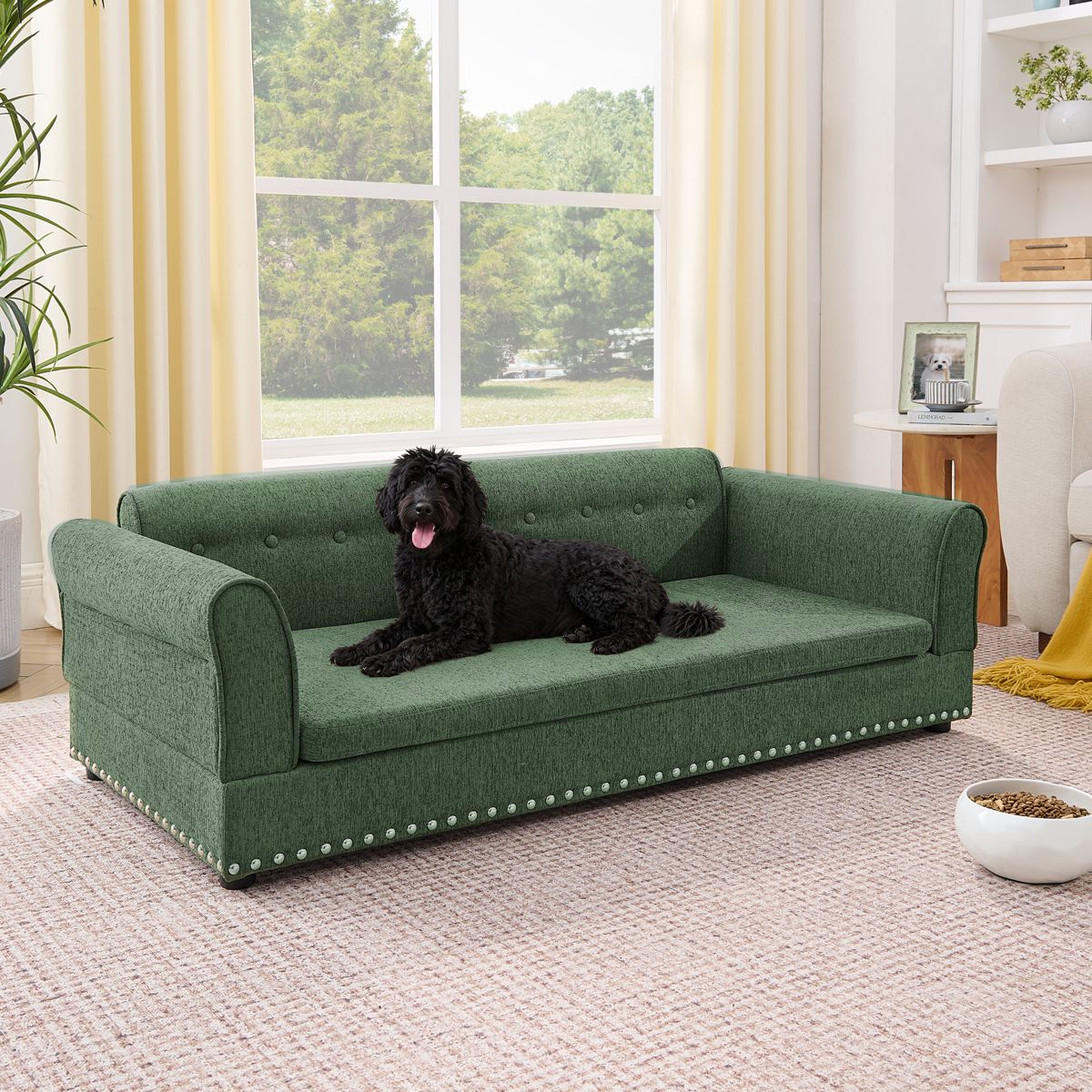Olive Green Oversized Pet Sofa with Backrest — view 2