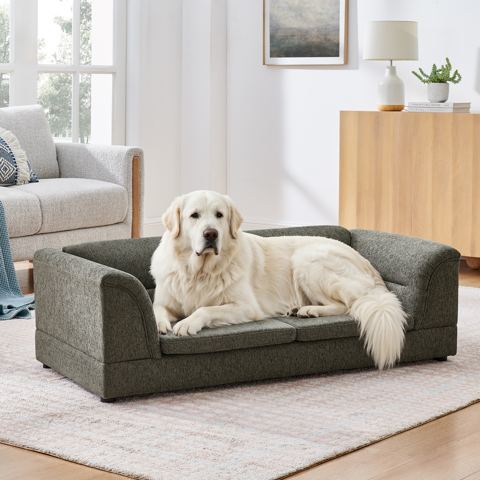 Oversized Linen Dog Sofa with Curved Armrests