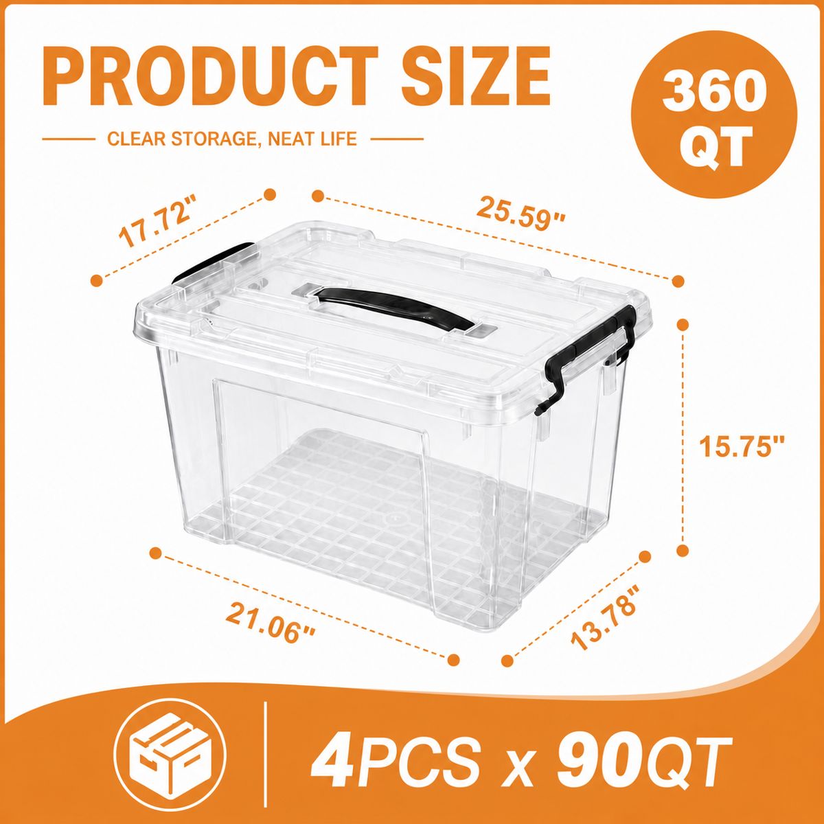 90-Quart Clear Latching Storage Bins, 4-Pack — view 2