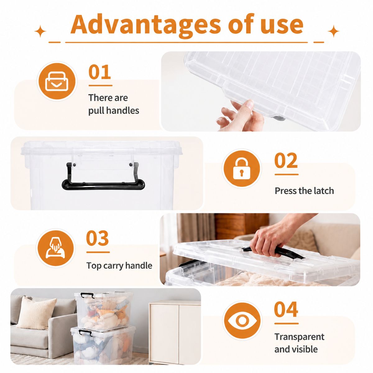 90-Quart Clear Latching Storage Bins, 4-Pack — view 4