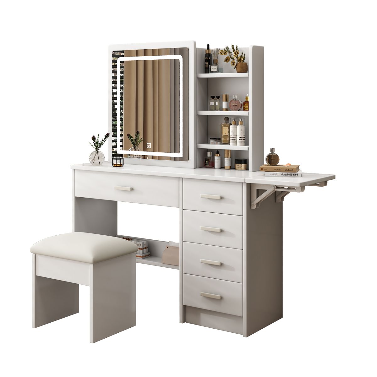 45-Inch Lighted Vanity with 5 Drawers and Chair — view 4