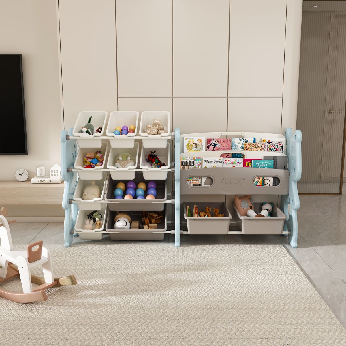 Kids Toy Organizer with Bookshelf and 12 Bins — view 2