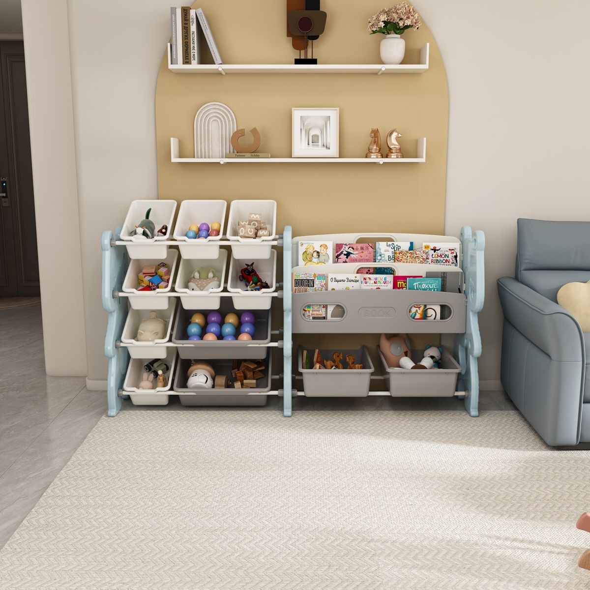 Kids Toy Organizer with Bookshelf and 12 Bins — view 3