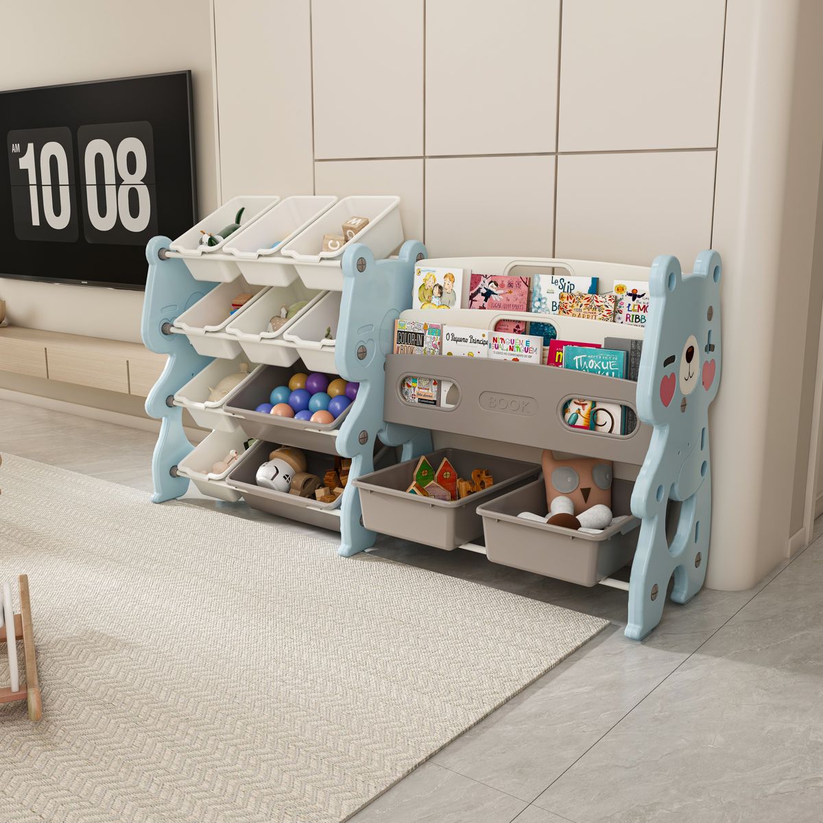 Kids Toy Organizer with Bookshelf and 12 Bins — view 4