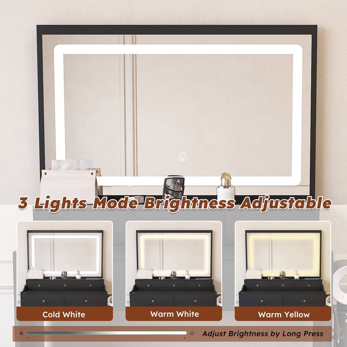 Large-Mirror Vanity with Outlet and 5 Drawers — view 4
